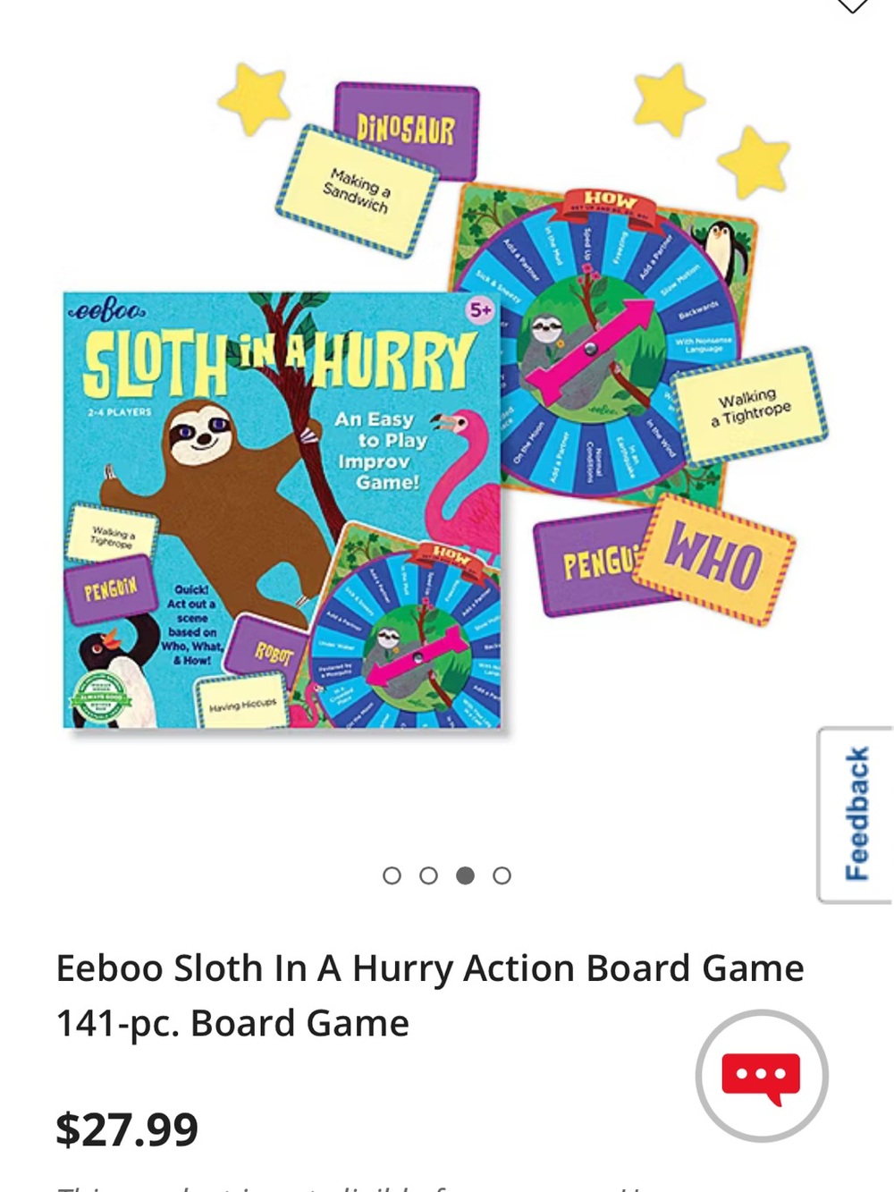 NWT Eeboo Sloth In A Hurry Action Board Game 141-pc. Board Game - Picture 3 of 4